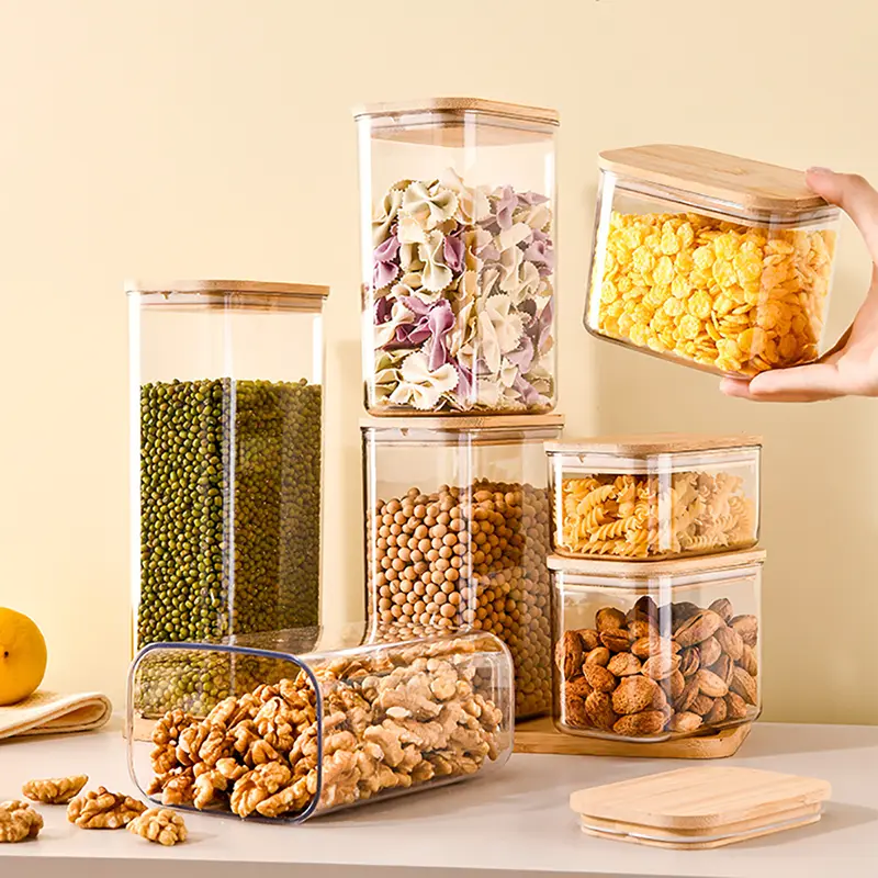 Balang Penyimpanan Plastik dengan Penutup Kayu